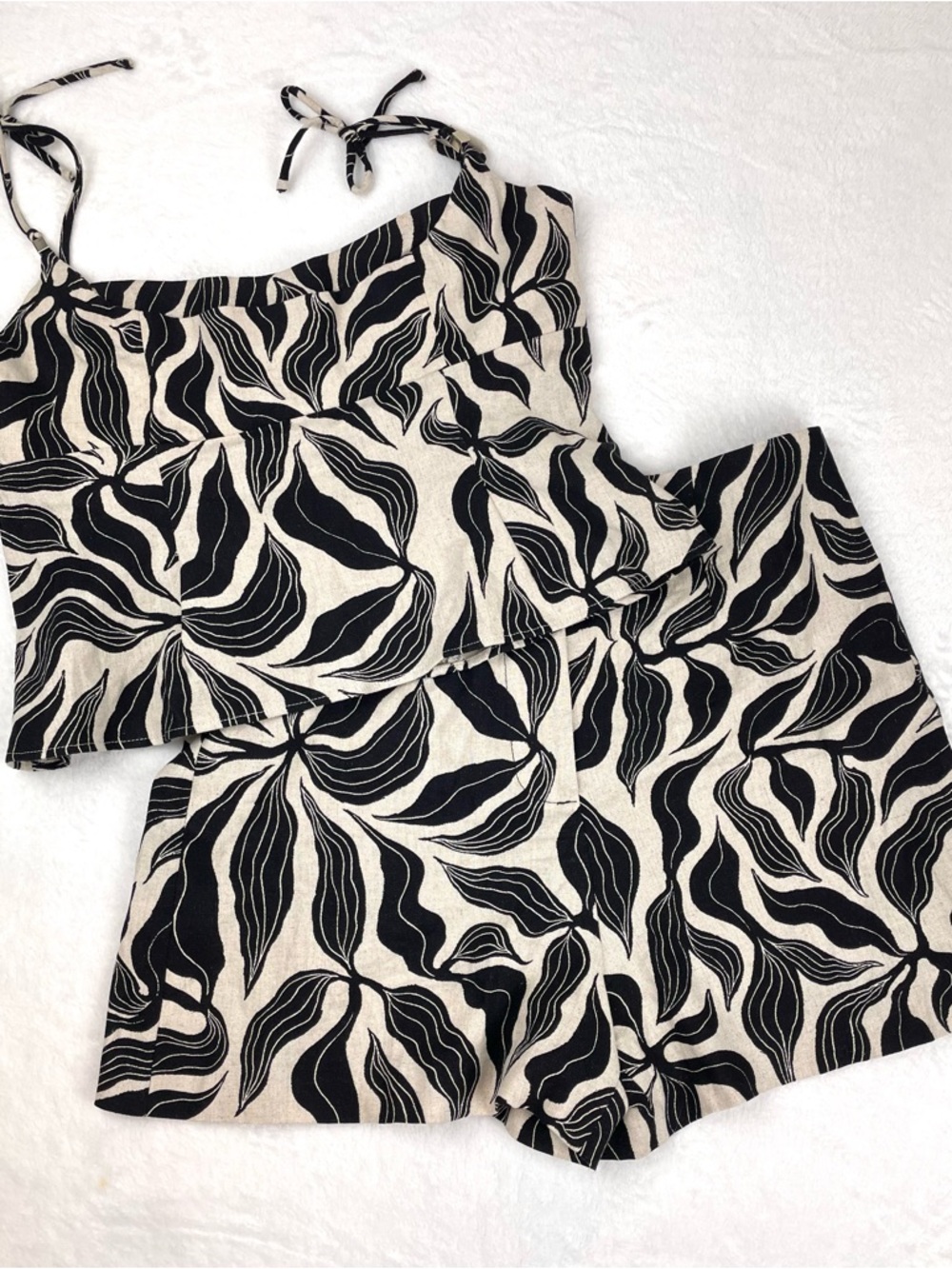 Zara Black & Cream Leaf-Print Two-Piece Set